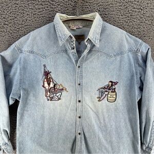 Vtg Les Copains Button Up Shirt XL Denim Indian Native American SouthWestern 90s